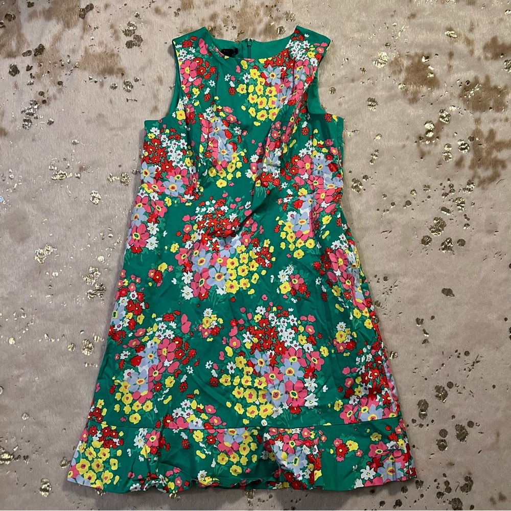 NWT Talbots 14P A-Line Dress Sleeveless Green Yellow Pink Floral Print Preppy